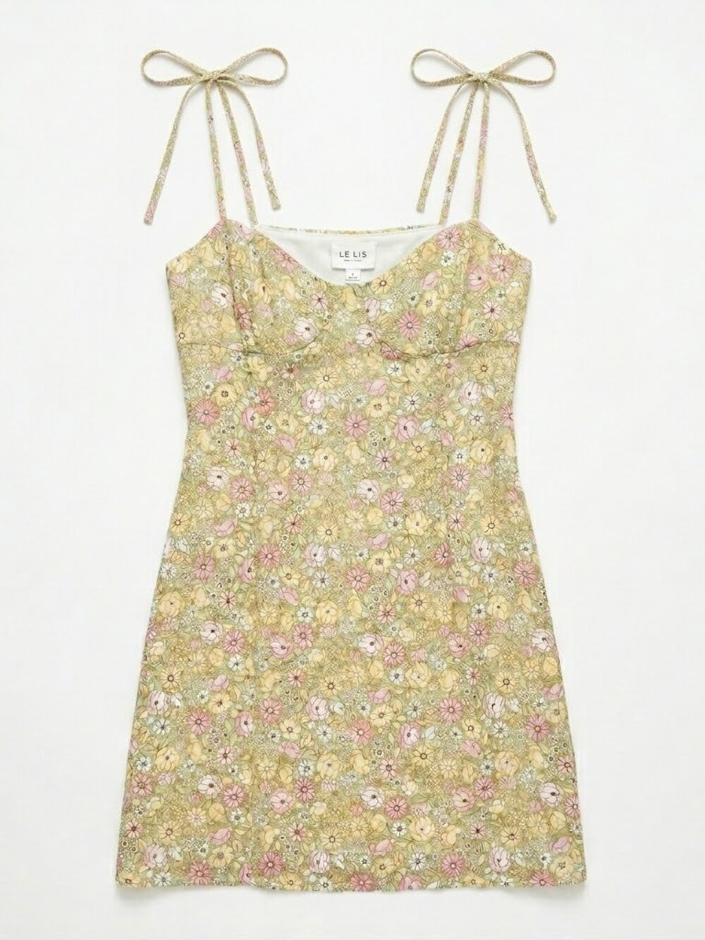 Le Lis Floral Slip Mini Dress Tie Shoulder Sweetheart Neck Cottagecore Small